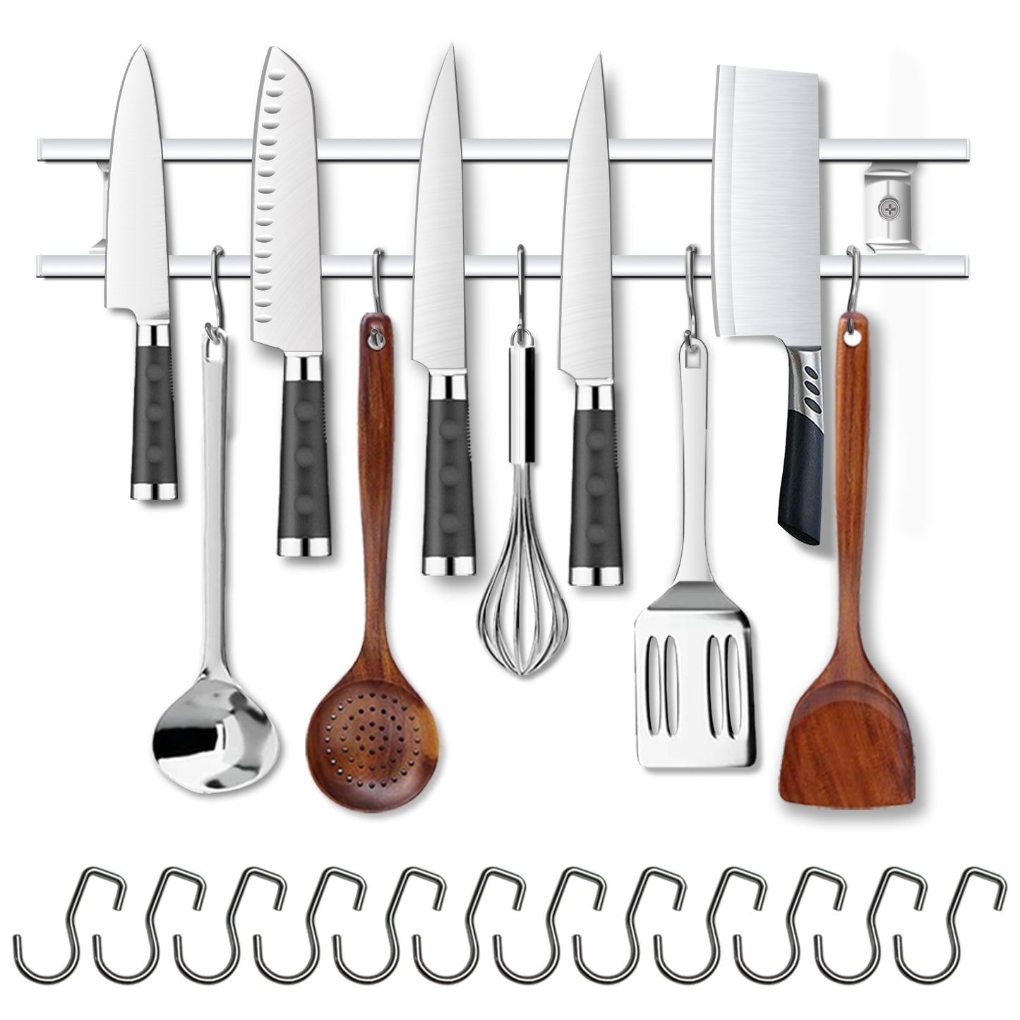 24-Inch Magnetic Knife Holder with 12 Hooks